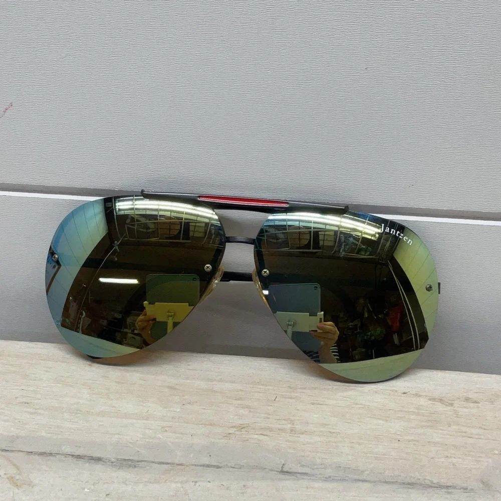 Jantzen Vintage Aviator Sunglasses Black Metal Frame Yellow Green Mirrored Lens